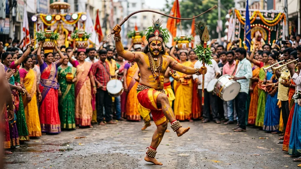 బోనాల పోతురాజుల వీరంగం మరియు కొరడా నృత్యం