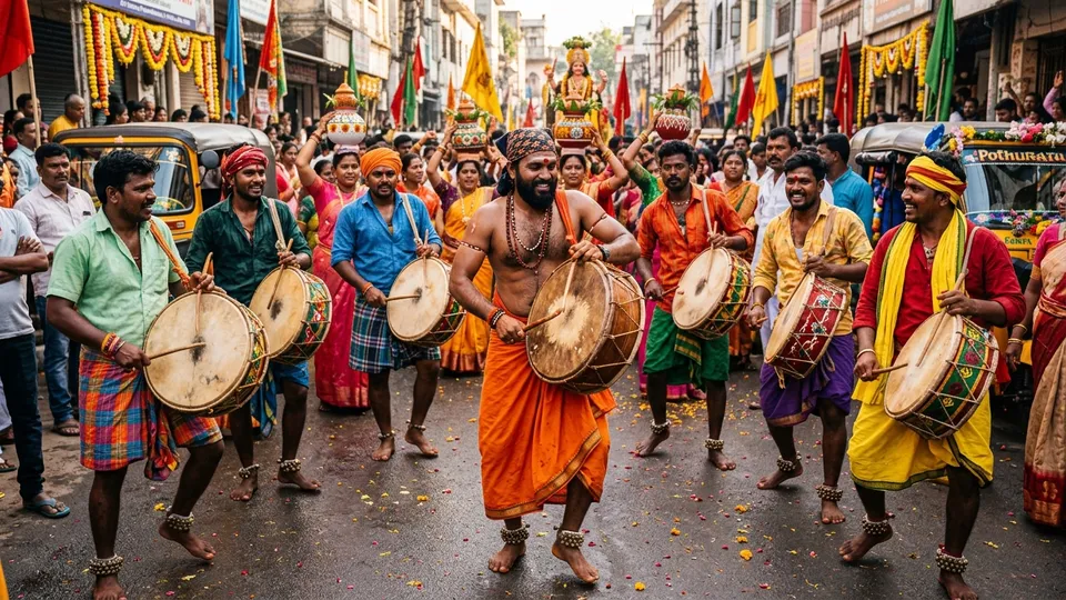 తీన్మార్ డప్పు దరువులు మరియు బోనాల పాటల ఊరేగింపు